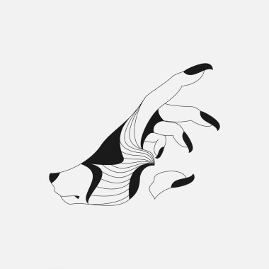 Tişört, kaykay, kitap kapakları vs. tasarımı için uygun kurt eli şeklinin soyut çizimi.