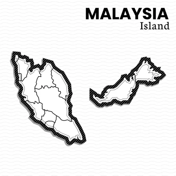 ソーシャルメディアのためのポストテンプレートマレーシア島ベクトルマップ黒と白 高詳細イラスト 東南アジアのマレーシアの国 — ストックベクタ