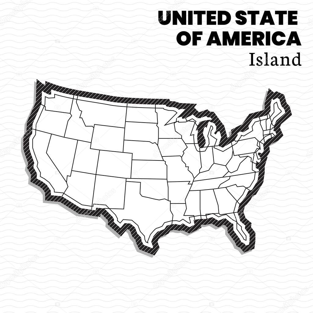 Post template for social media United state of America Island vector map black and white, high detail illustration. The country of United state of America