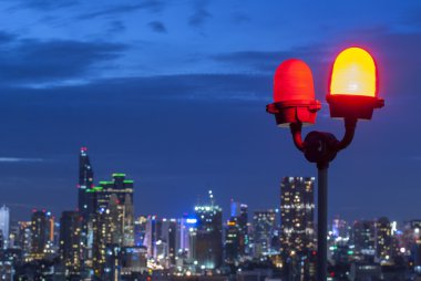 Uçak uyarı ışıkları Bangkok manzarası