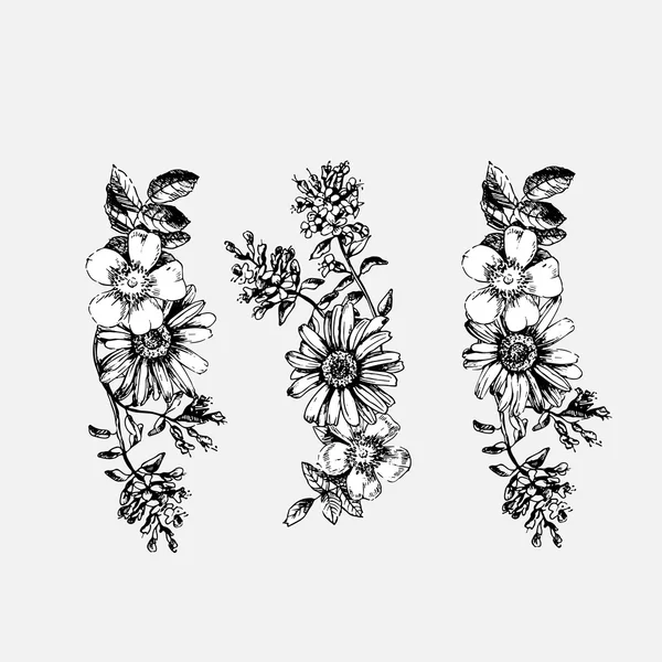 Set avec dessin de fleurs — Image vectorielle