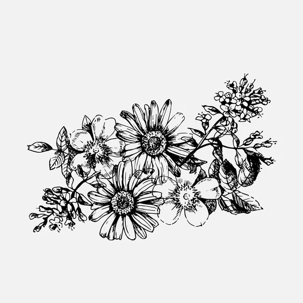 Set avec dessin de fleurs — Image vectorielle