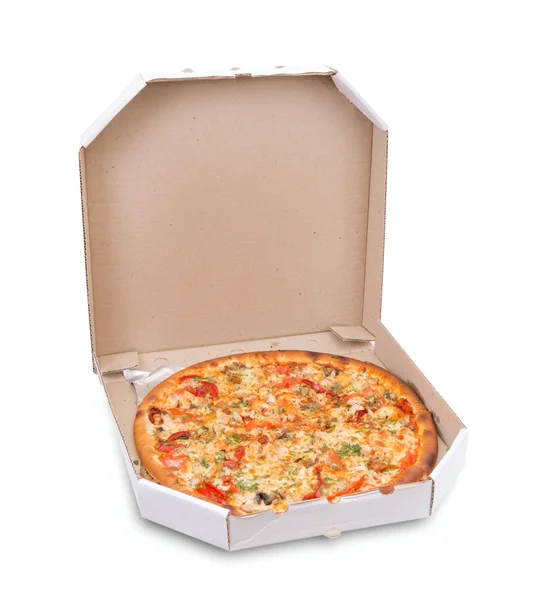 Pizza in vak geïsoleerd — Stockfoto