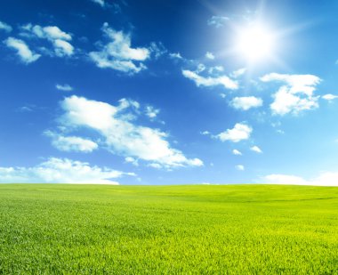 beyaz bulutlar ile mavi gökyüzünün altında yeşil alan