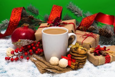 Kahve fincanı ile Noel tatil arka plan