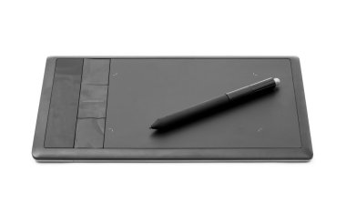 Dijital, grafik tablet ve üzerinde beyaz izole kalem