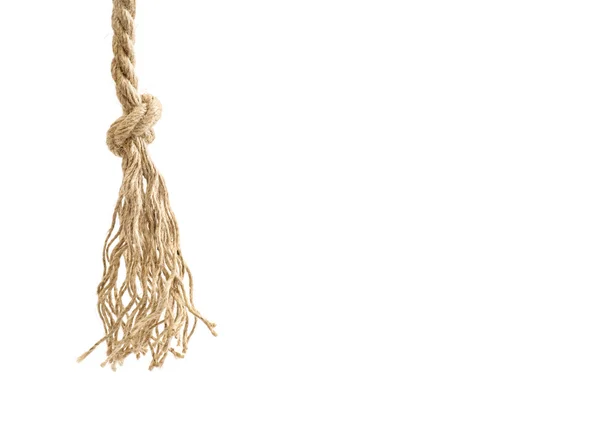 Jute Touwen Met Knoop Geïsoleerd Witte Achtergrond — Stockfoto