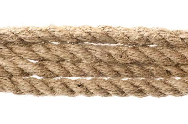 黄麻钢丝绳与孤立的白色背景上的结 — 图库照片