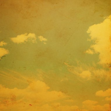 Mavi Gökyüzü bulutlu grunge ve retro tarzı.