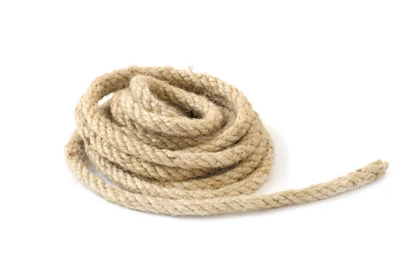 黄麻钢丝绳与孤立的白色背景上的结 — 图库照片