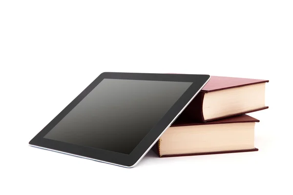 Tableta Digital Blanco Pila Libros — Foto de Stock