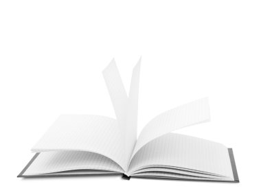 Açık kitap izole beyaz arka plan