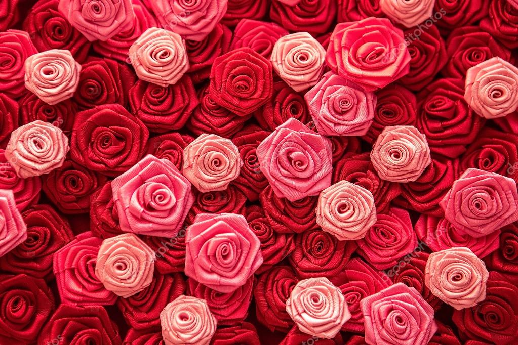 Satin atlas ribbon red and pink roses pattern background Stock Photo by  ©FotoMirta 108521370