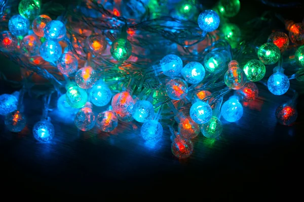 Bombillas Luz Led Esféricas Con Cables Enredados Guirnalda Navidad Brillo — Foto de Stock