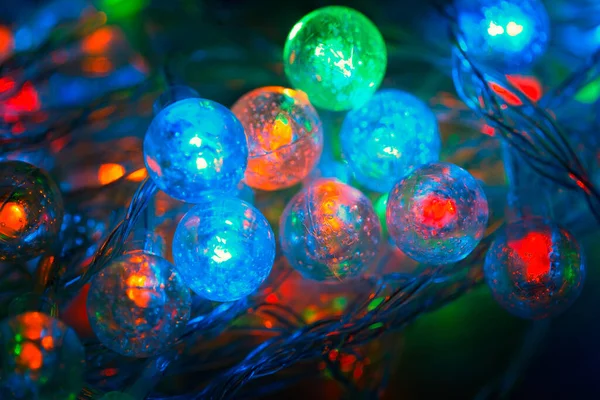 Σφαιρικά Φώτα Led Από Κοντά Χριστουγεννιάτικη Γιρλάντα Που Λάμπει Στο — Φωτογραφία Αρχείου