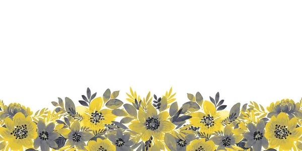 Flores Aquarela Amarelas Cinzas Fundo Branco Banner Com Elementos Florais — Fotografia de Stock