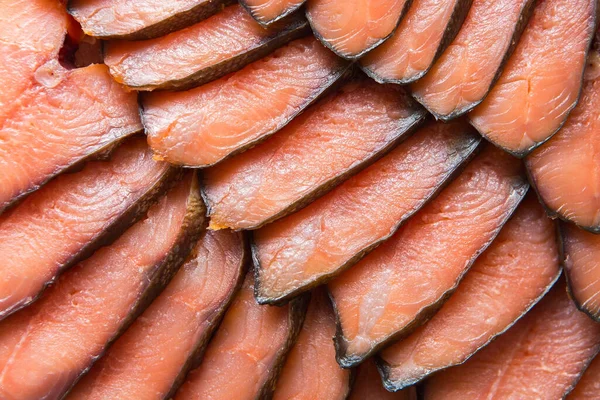 Carne Macia Salmão Cortada Fatias Finas Delicioso Filé Peixe Defumado — Fotografia de Stock