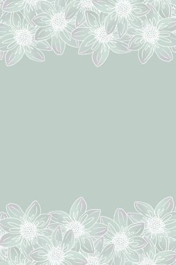 Pürüzsüz çizgilerden beyaz yıldız çiçekleri çizilmiş pastel bir çerçeve. Çerçevenin üstünde ve altında güzel bir bahar çiçek açıyor.