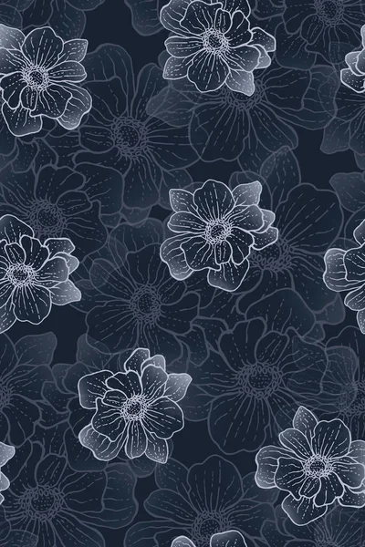 Seamless pattern with hellebore flowers in muted blue. A beautiful flower drawn by hand