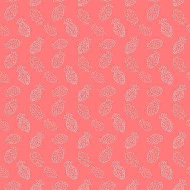 Çilekli pembe desenli. Tekstil, menüler, çıkartmalar, davetiyeler, fiyat etiketleri, etiketler, ambalaj kağıtları için kusursuz yazdırma