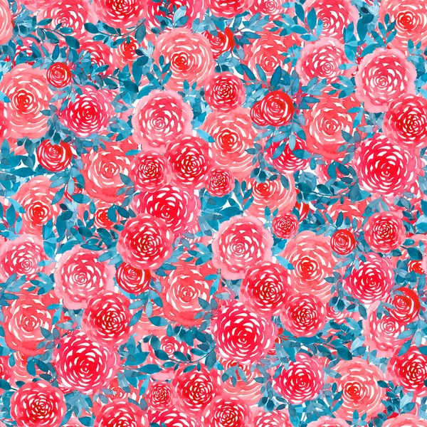 Padrão Sem Costura Rosas Aquarela Fundo Floral Brilhante Colorido Para — Fotografia de Stock