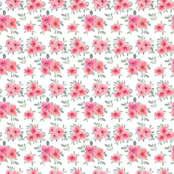 Akvarell Rosa Delikata Blommor Med Blad Sömlös Vår Blommar Mönster — Stockfoto