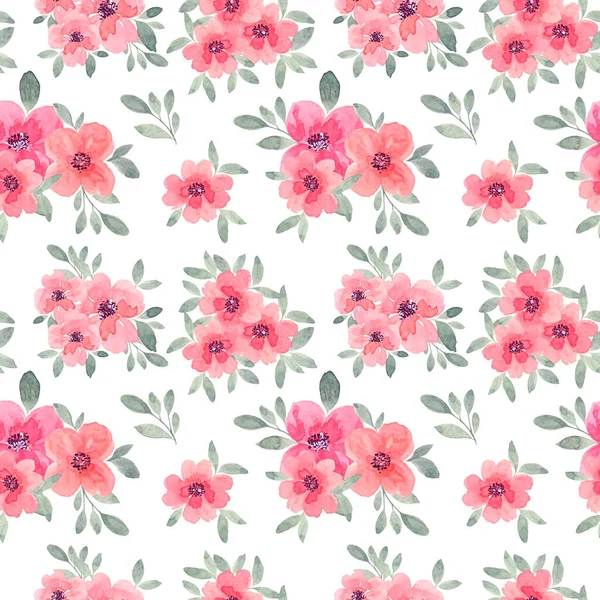 Watercolor Pink Delicate Flowers Leaves Seamless Spring Blooming Pattern Banner — Stock Photo, Image