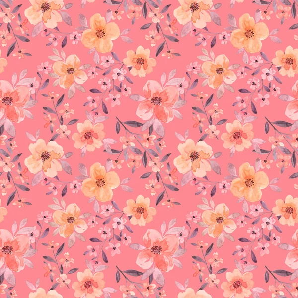Абстрактні Акварельні Персикові Квіти Рожевому Тлі Безшовний Візерунок Весняного Цвітіння — стокове фото
