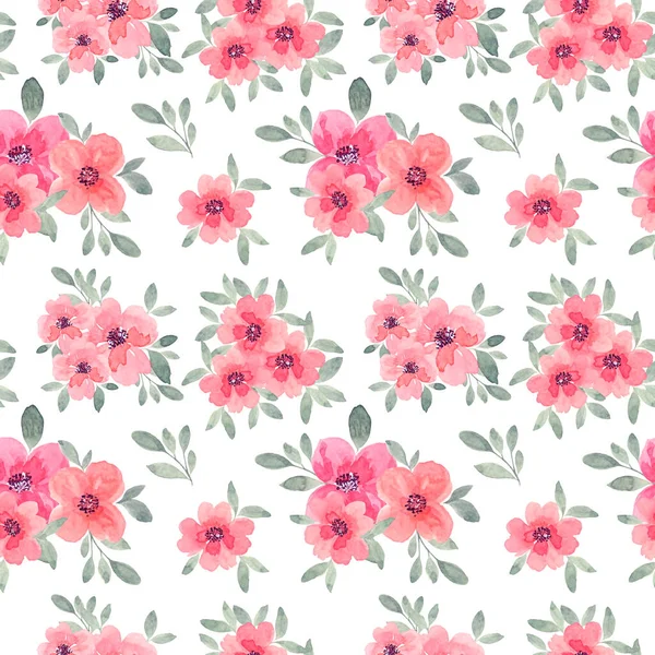 Акварель Розовый Нежные Цветы Листьями Бесшовный Весенний Цветочный Узор Оформления Стоковая Картинка