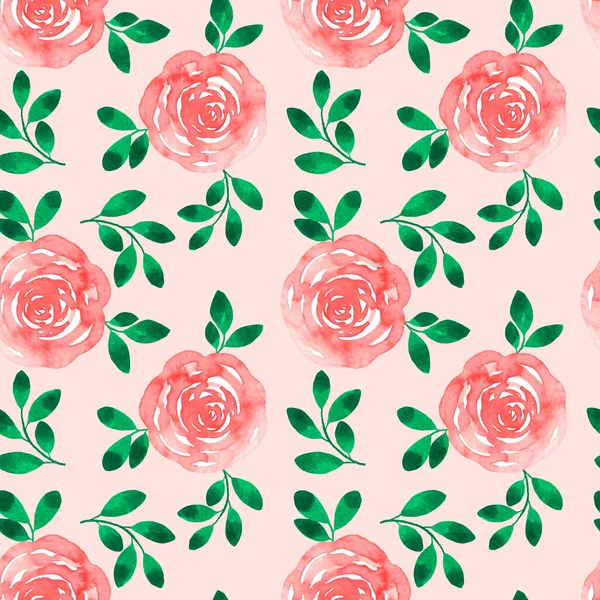 Patrón Acuarela Con Rosas Textura Sin Costuras Flores Con Hojas Imagen de stock