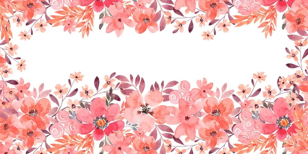 Ein Aquarellrahmen Aus Blumen Mit Weißem Hintergrund Horizontales Banner Für — Stockfoto