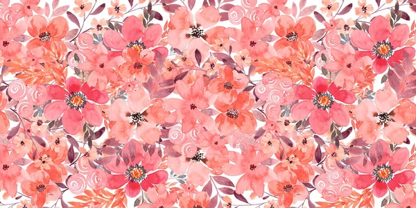 Aquarela Peachy Rosa Florescer Padrão Banner Horizontal Para Belos Cartões — Fotografia de Stock