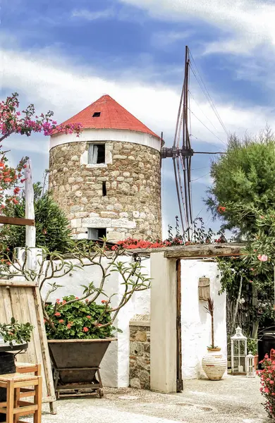 Alte Steinerne Windmühle Auf Der Insel Kreta Griechenland — Stockfoto