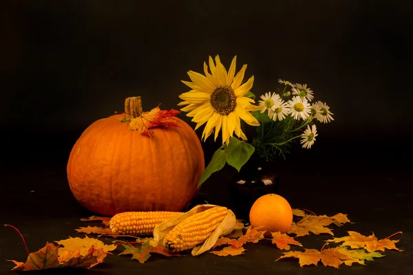 Herbststilleben mit Kürbis und Äpfeln — Stockfoto