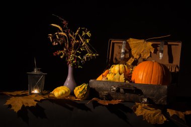 Kabak ve elma ile sonbahar natürmort