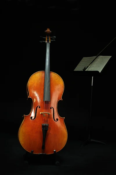 Cello auf schwarzem Hintergrund — Stockfoto