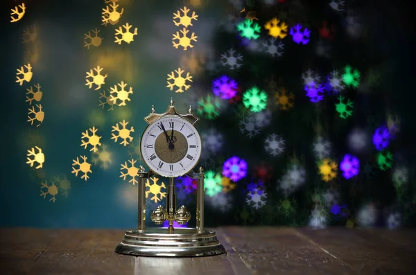 Composição Natal Com Relógio Belo Bokeh Fundo — Fotografia de Stock