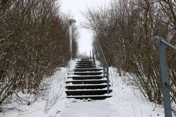 Escaliers Dehors Dans Neige Hiver — Photo