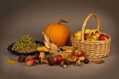 Kabak ve elma ile sonbahar natürmort