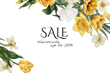 Çiçek İllüstrasyonlu Bahar Satışı Reklam Bayrağı. Çuha çiçeği çerçevesi. Beyaz ve sarı laleli davetiye şablonu ve suluboya resimli nergisler. Bahar çiçekli pankart. Botanik sınırı