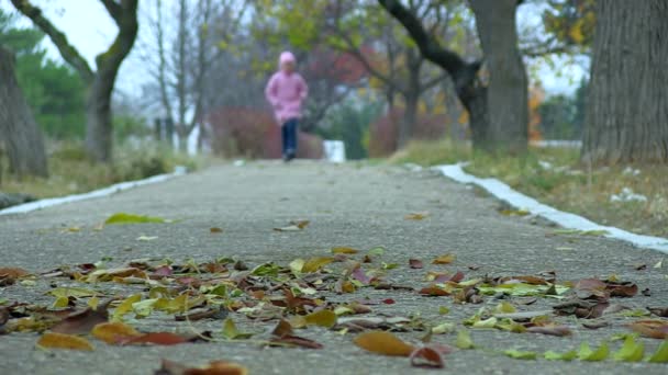 Une petite fille qui court. Mouvement lent . — Video