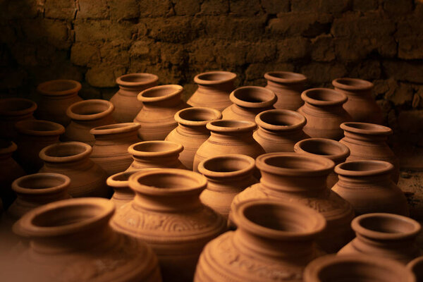 pots are stored in a room for sell