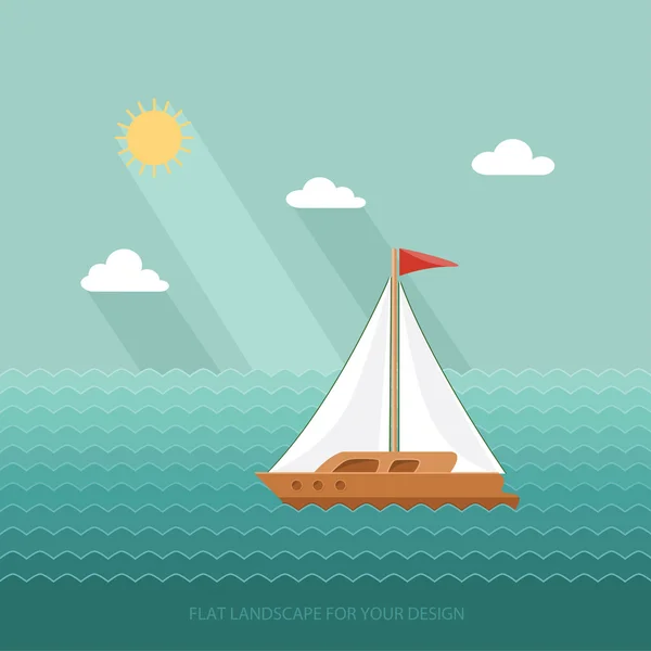 Velero en el fondo del océano, el mar. Club Náutico. Fl — Vector de stock