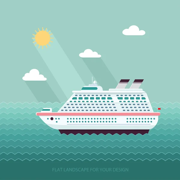 Ship in the Ocean. Trip around the world. Flat design style vect — Stock Vector