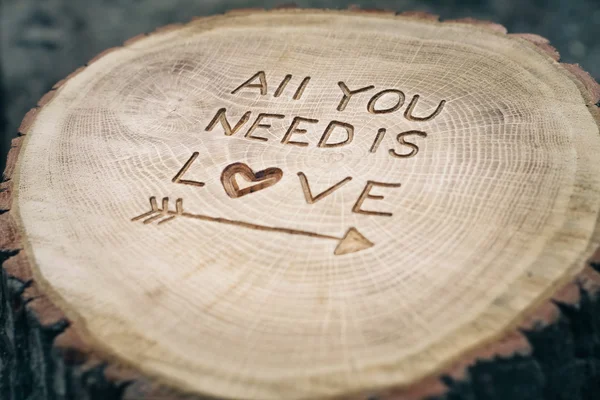 Tout ce dont tu as besoin, c'est d'amour. L'inscription sur l'arbre. Contexte — Photo