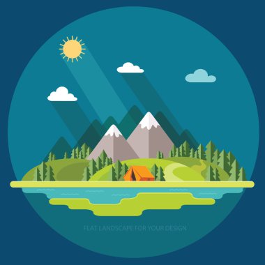 Yaz manzara. Dağlarda sabah peyzaj. Yalnızlık 