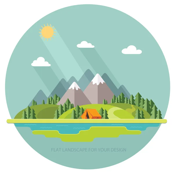 Paisaje de verano. Paisaje matutino en las montañas. Soledad. — Vector de stock