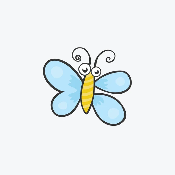 Mariposa divertida con alas azules. Iconos planos para su diseño — Vector de stock