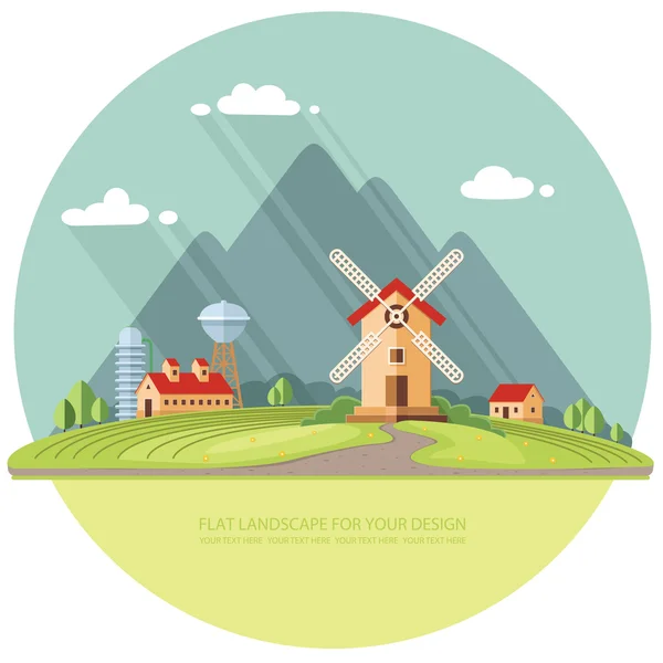 Paisaje rural. Industria agrícola, Montañas agrícolas en — Vector de stock