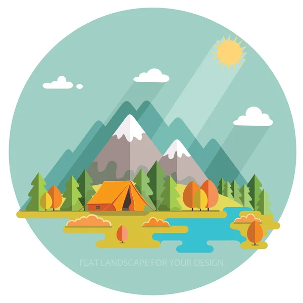 Autumn  landscape. Morning landscape in the mountains. Solitude — Stock Vector